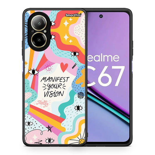 Θήκη Realme C67 4G Manifest Your Vision από τη Smartfits με σχέδιο στο πίσω μέρος και μαύρο περίβλημα | Realme C67 4G Manifest Your Vision case with colorful back and black bezels