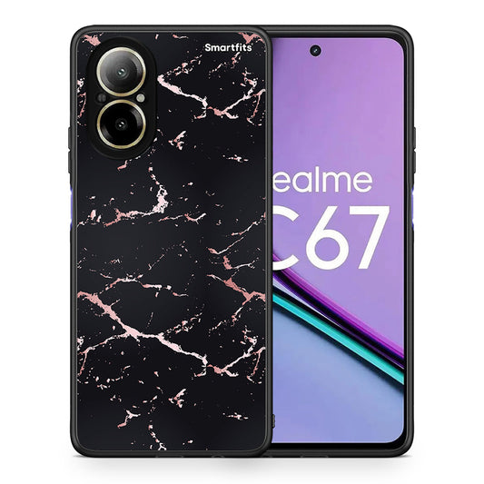 Θήκη Realme C67 4G Black Rosegold Marble από τη Smartfits με σχέδιο στο πίσω μέρος και μαύρο περίβλημα | Realme C67 4G Black Rosegold Marble case with colorful back and black bezels