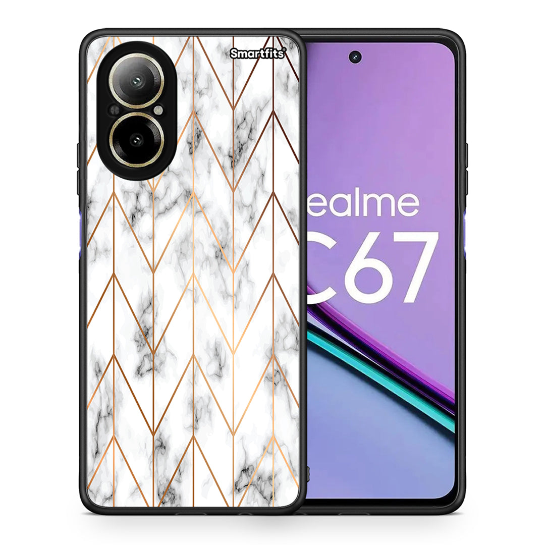 Θήκη Realme C67 4G Gold Geometric Marble από τη Smartfits με σχέδιο στο πίσω μέρος και μαύρο περίβλημα | Realme C67 4G Gold Geometric Marble case with colorful back and black bezels