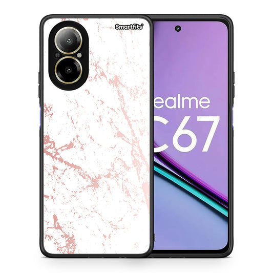 Θήκη Realme C67 4G Pink Splash Marble από τη Smartfits με σχέδιο στο πίσω μέρος και μαύρο περίβλημα | Realme C67 4G Pink Splash Marble case with colorful back and black bezels