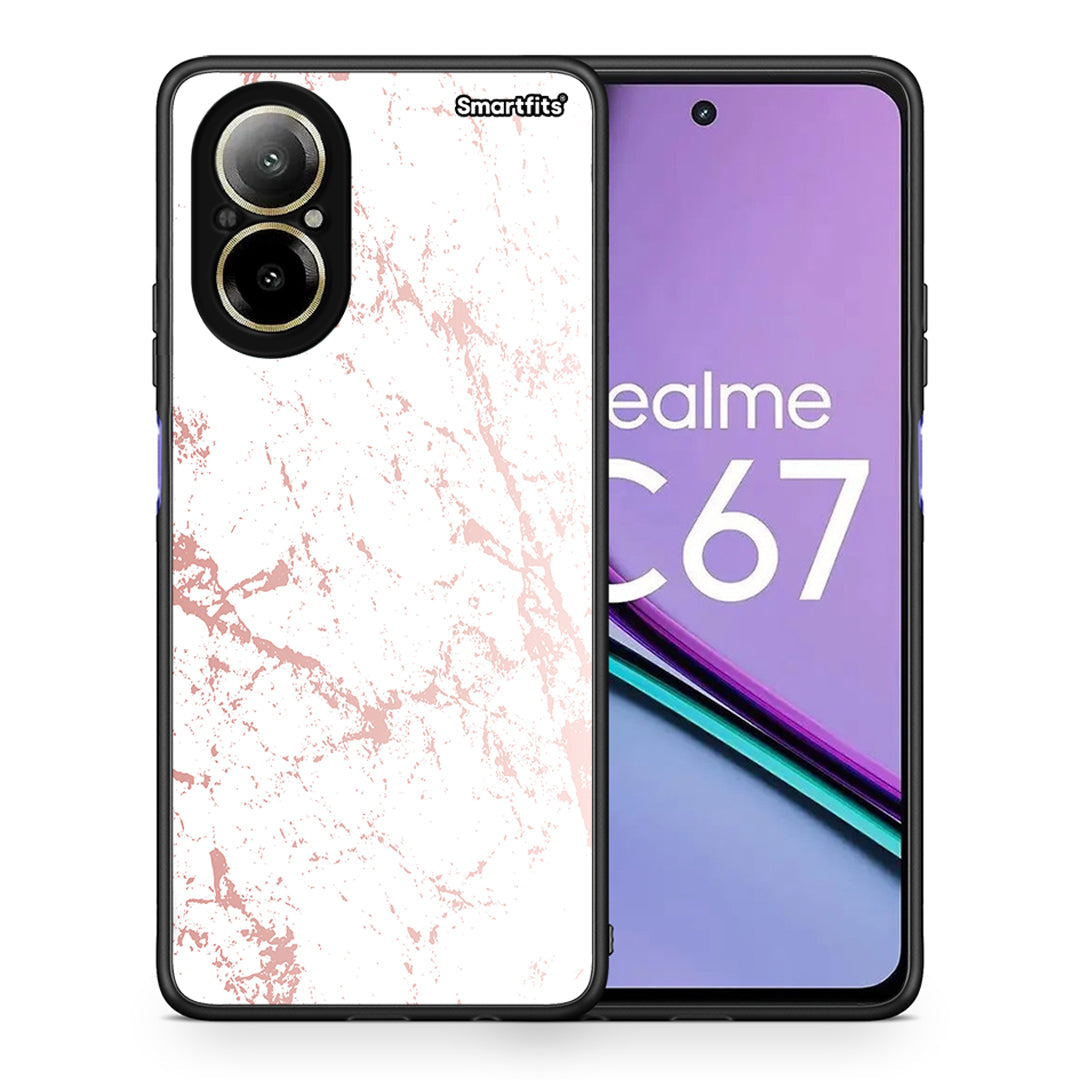 Θήκη Realme C67 4G Pink Splash Marble από τη Smartfits με σχέδιο στο πίσω μέρος και μαύρο περίβλημα | Realme C67 4G Pink Splash Marble case with colorful back and black bezels