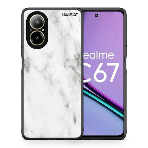 Θήκη Realme C67 4G White Marble από τη Smartfits με σχέδιο στο πίσω μέρος και μαύρο περίβλημα | Realme C67 4G White Marble case with colorful back and black bezels