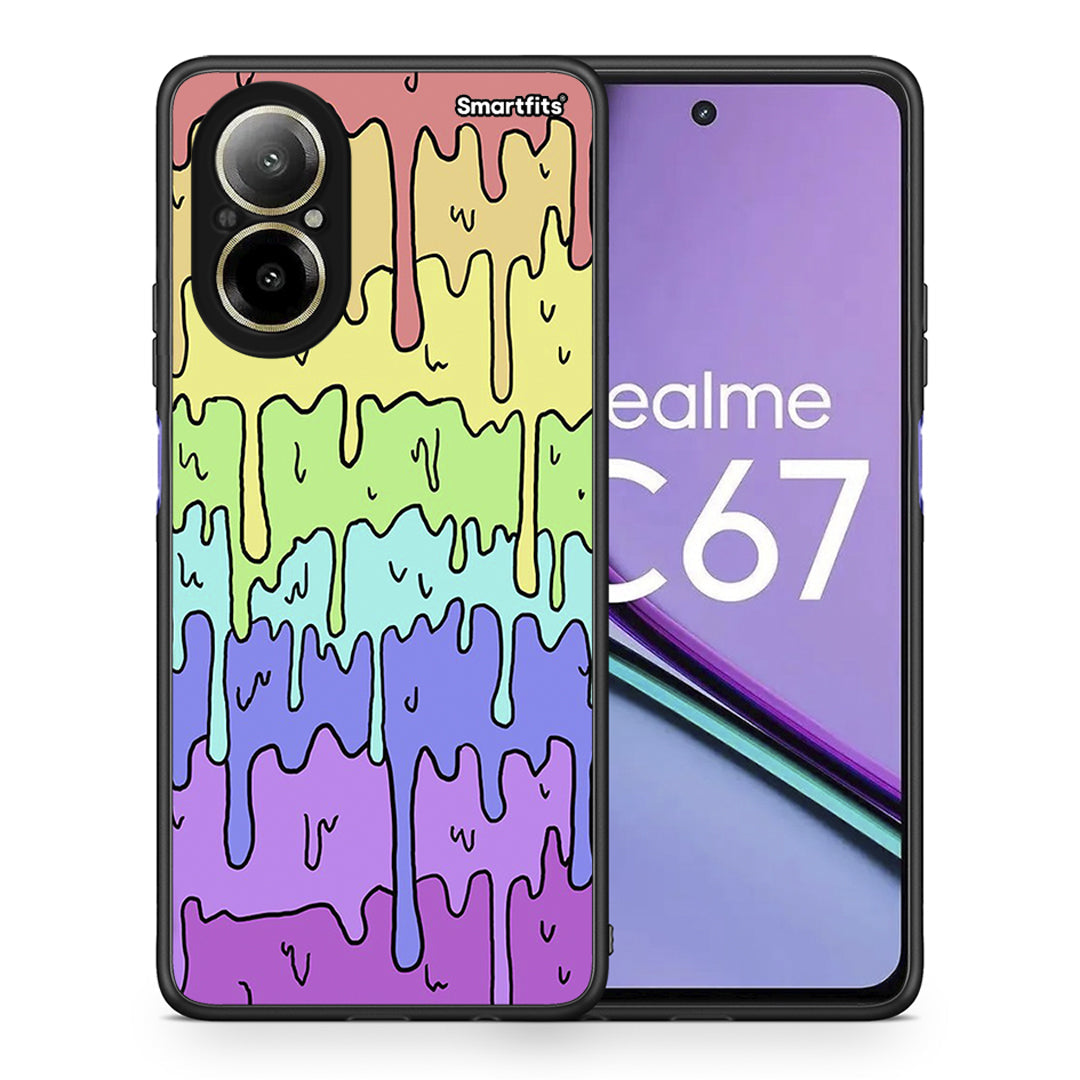 Θήκη Realme C67 4G Melting Rainbow από τη Smartfits με σχέδιο στο πίσω μέρος και μαύρο περίβλημα | Realme C67 4G Melting Rainbow case with colorful back and black bezels