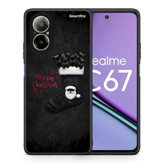 Θήκη Realme C67 4G Merry Cat Christmas από τη Smartfits με σχέδιο στο πίσω μέρος και μαύρο περίβλημα | Realme C67 4G Merry Cat Christmas case with colorful back and black bezels