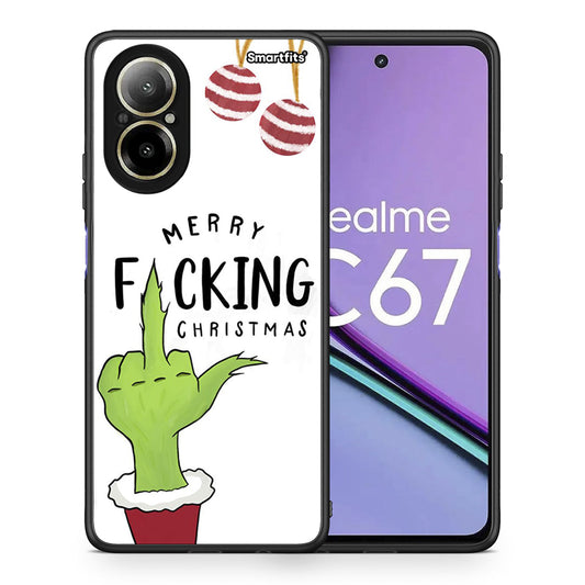 Θήκη Realme C67 4G Merry F Xmas από τη Smartfits με σχέδιο στο πίσω μέρος και μαύρο περίβλημα | Realme C67 4G Merry F Xmas case with colorful back and black bezels