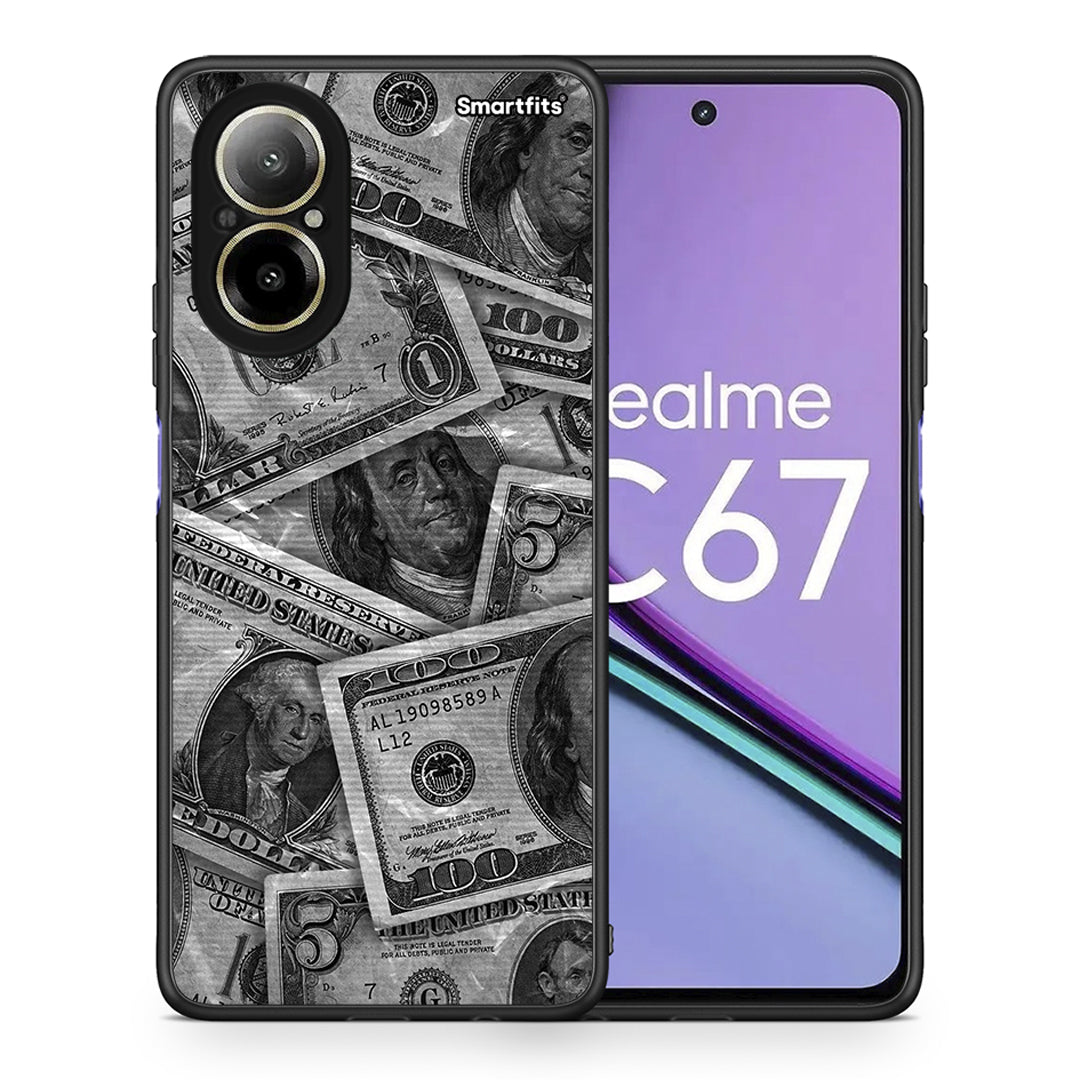 Θήκη Realme C67 4G Money Dollars από τη Smartfits με σχέδιο στο πίσω μέρος και μαύρο περίβλημα | Realme C67 4G Money Dollars case with colorful back and black bezels
