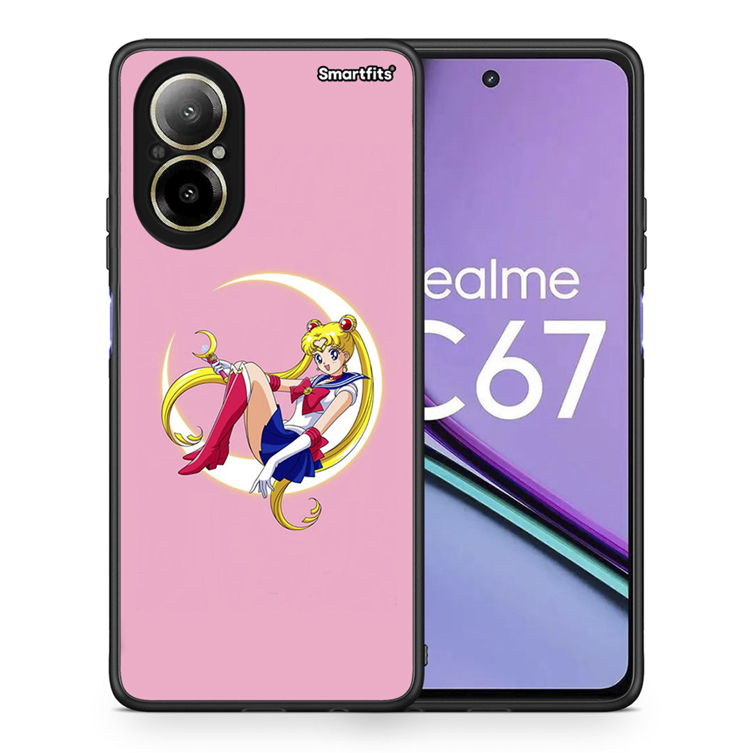 Θήκη Realme C67 4G Moon Girl από τη Smartfits με σχέδιο στο πίσω μέρος και μαύρο περίβλημα | Realme C67 4G Moon Girl case with colorful back and black bezels