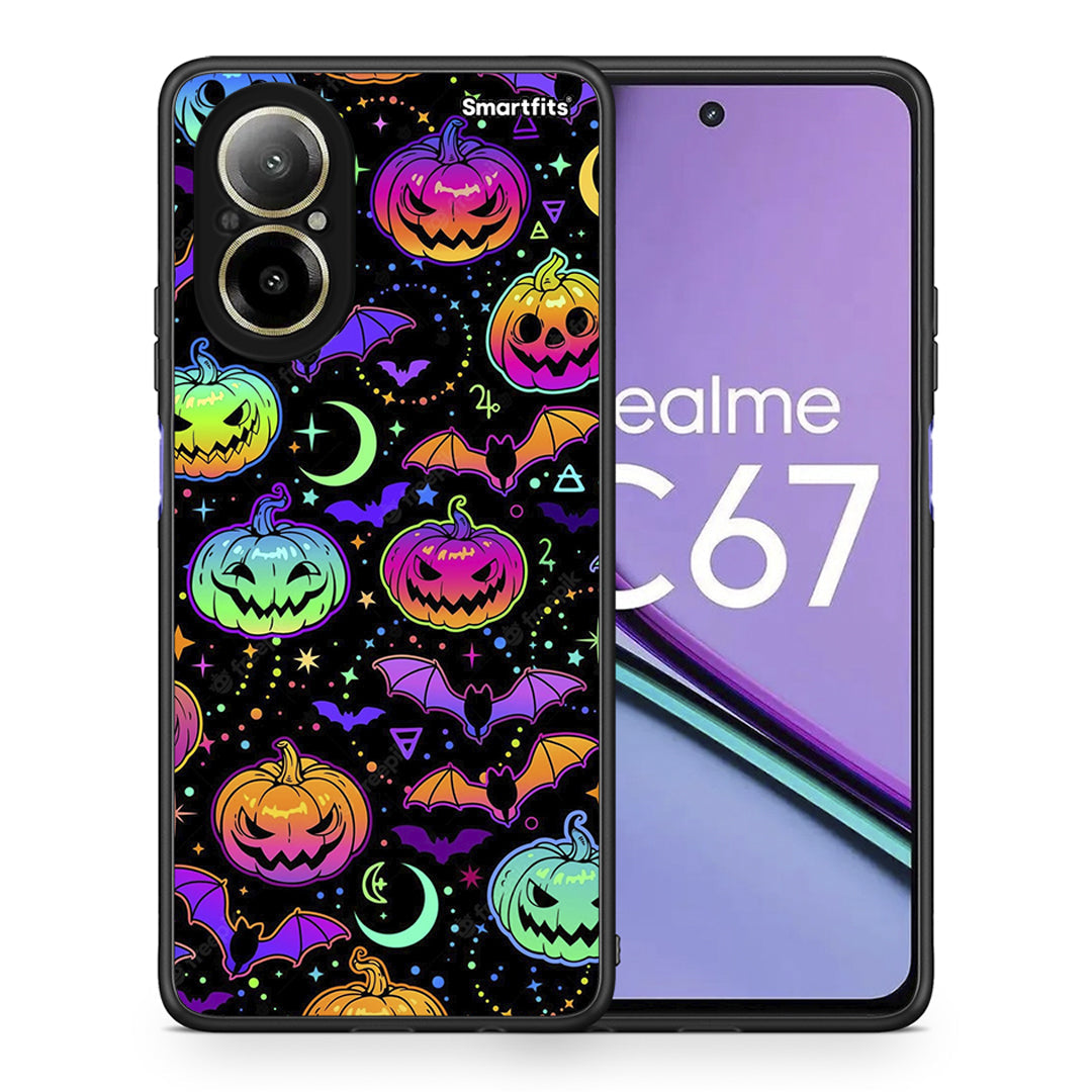 Θήκη Realme C67 4G Neon Halloween από τη Smartfits με σχέδιο στο πίσω μέρος και μαύρο περίβλημα | Realme C67 4G Neon Halloween case with colorful back and black bezels