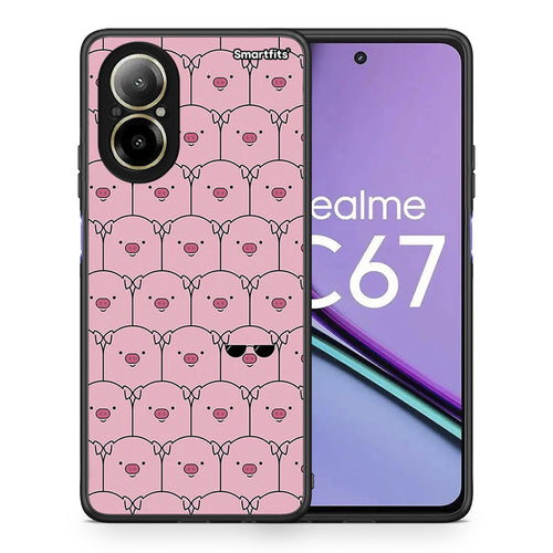 Θήκη Realme C67 4G Pig Glasses από τη Smartfits με σχέδιο στο πίσω μέρος και μαύρο περίβλημα | Realme C67 4G Pig Glasses case with colorful back and black bezels