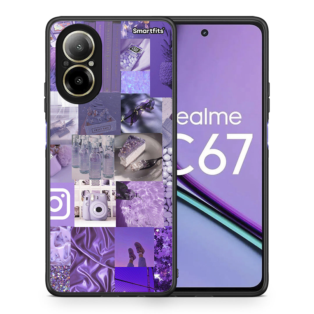 Θήκη Realme C67 4G Purple Aesthetic Collage από τη Smartfits με σχέδιο στο πίσω μέρος και μαύρο περίβλημα | Realme C67 4G Purple Aesthetic Collage case with colorful back and black bezels