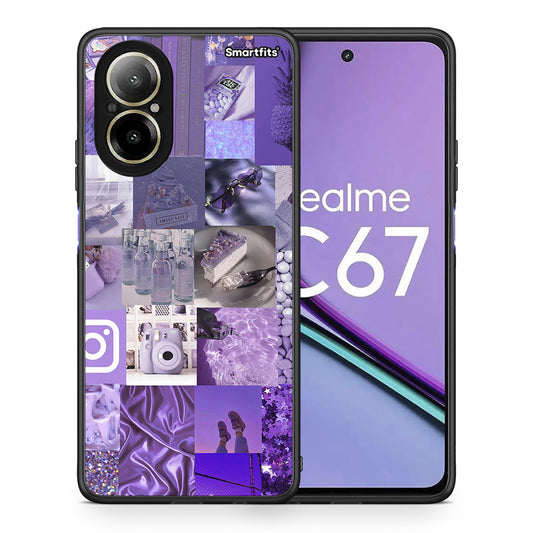 Θήκη Realme C67 4G Purple Aesthetic Collage από τη Smartfits με σχέδιο στο πίσω μέρος και μαύρο περίβλημα | Realme C67 4G Purple Aesthetic Collage case with colorful back and black bezels