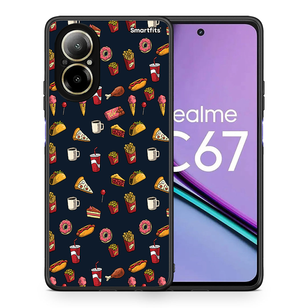 Θήκη Realme C67 4G Hungry Random από τη Smartfits με σχέδιο στο πίσω μέρος και μαύρο περίβλημα | Realme C67 4G Hungry Random case with colorful back and black bezels