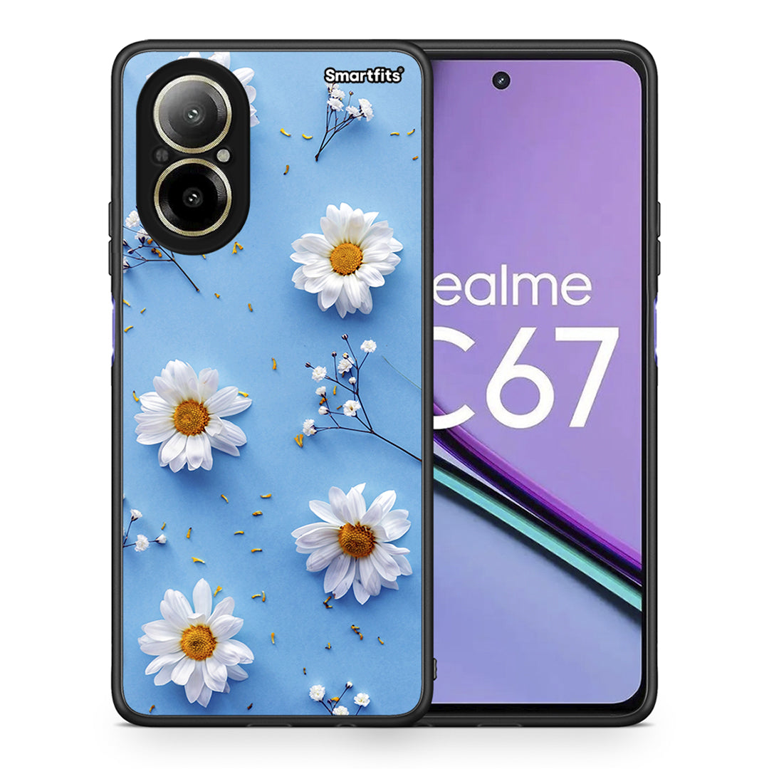 Θήκη Realme C67 4G Real Daisies από τη Smartfits με σχέδιο στο πίσω μέρος και μαύρο περίβλημα | Realme C67 4G Real Daisies case with colorful back and black bezels