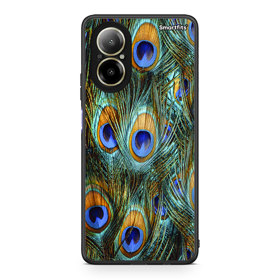 Realme C67 4G Real Peacock Feathers θήκη από τη Smartfits με σχέδιο στο πίσω μέρος και μαύρο περίβλημα | Smartphone case with colorful back and black bezels by Smartfits