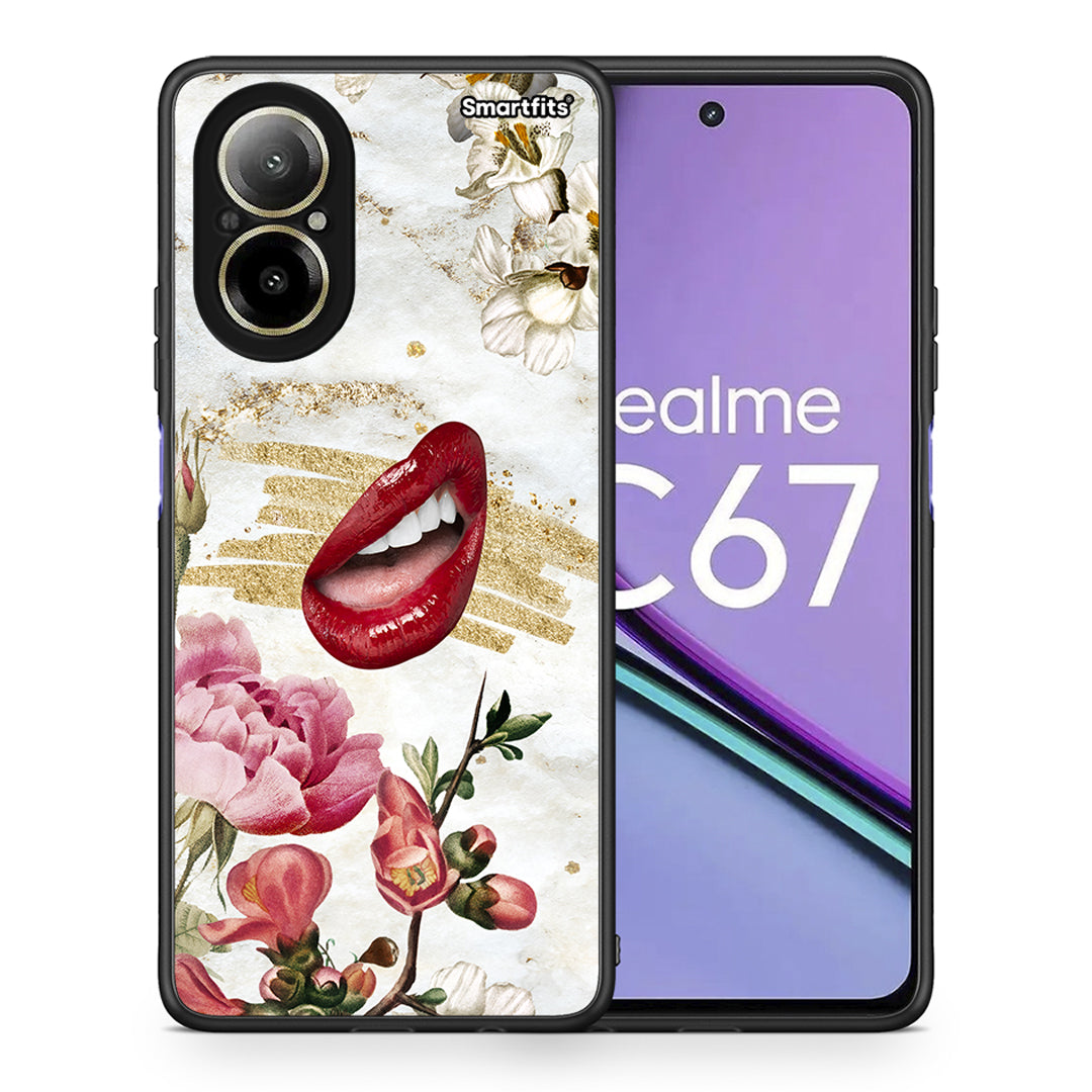 Θήκη Realme C67 4G Red Lips από τη Smartfits με σχέδιο στο πίσω μέρος και μαύρο περίβλημα | Realme C67 4G Red Lips case with colorful back and black bezels