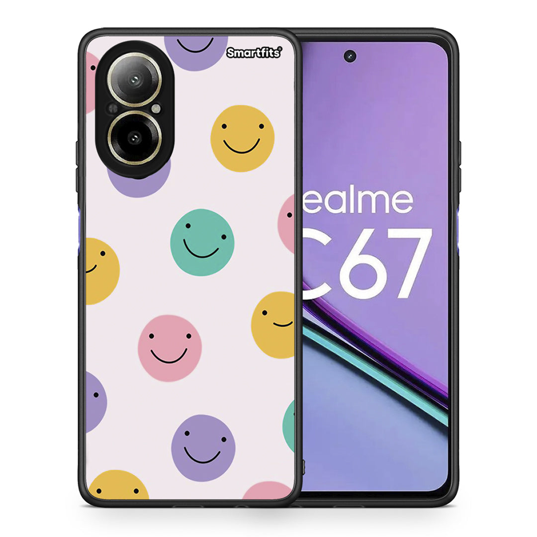 Θήκη Realme C67 4G Smiley Faces από τη Smartfits με σχέδιο στο πίσω μέρος και μαύρο περίβλημα | Realme C67 4G Smiley Faces case with colorful back and black bezels