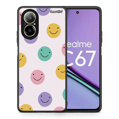 Θήκη Realme C67 4G Smiley Faces από τη Smartfits με σχέδιο στο πίσω μέρος και μαύρο περίβλημα | Realme C67 4G Smiley Faces case with colorful back and black bezels