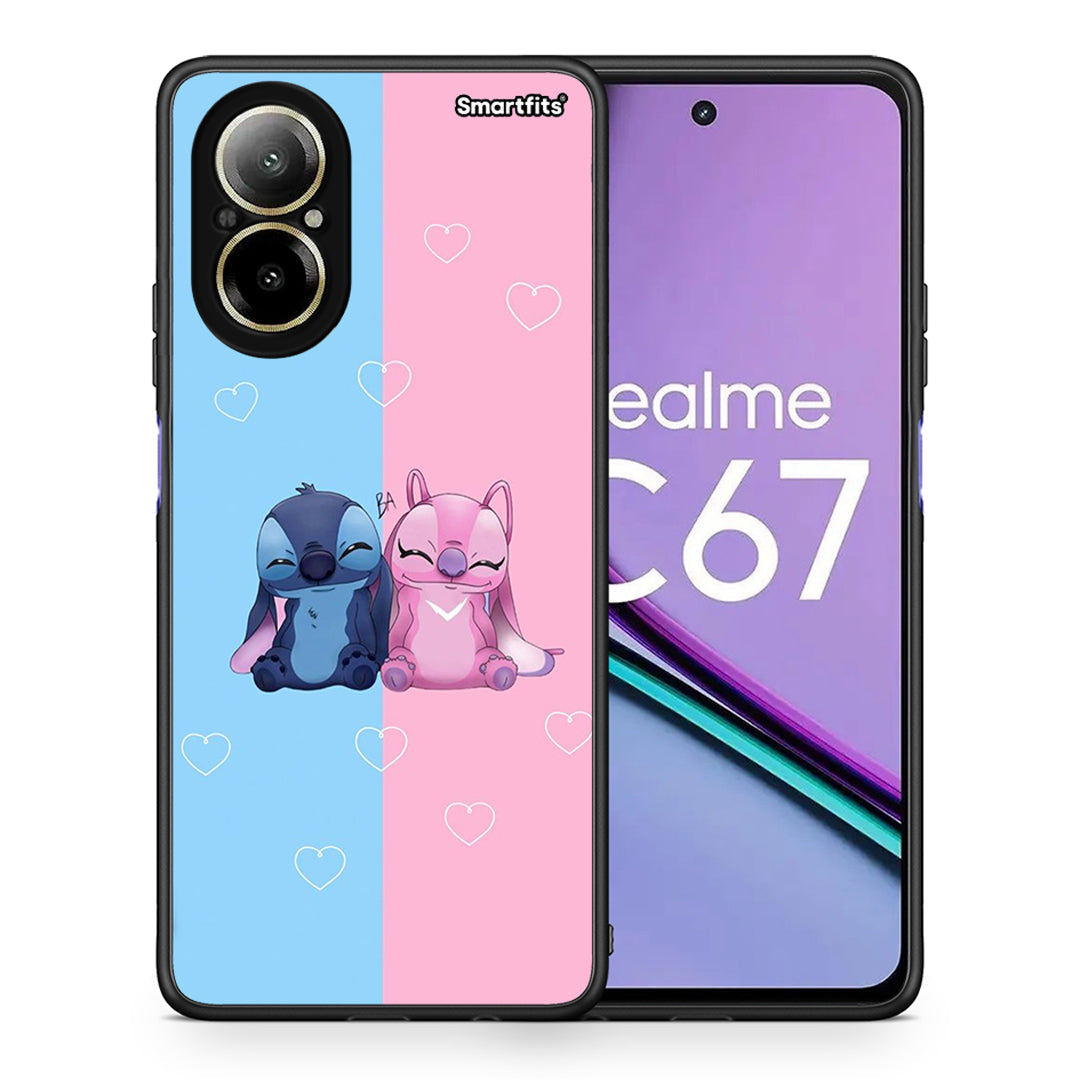 Θήκη Realme C67 4G Stitch And Angel από τη Smartfits με σχέδιο στο πίσω μέρος και μαύρο περίβλημα | Realme C67 4G Stitch And Angel case with colorful back and black bezels