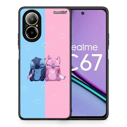Θήκη Realme C67 4G Stitch And Angel από τη Smartfits με σχέδιο στο πίσω μέρος και μαύρο περίβλημα | Realme C67 4G Stitch And Angel case with colorful back and black bezels