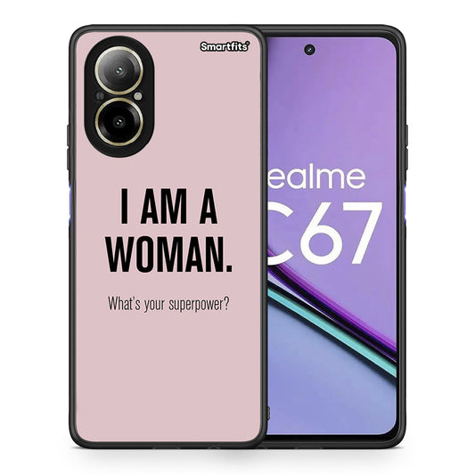 Θήκη Realme C67 4G Superpower Woman από τη Smartfits με σχέδιο στο πίσω μέρος και μαύρο περίβλημα | Realme C67 4G Superpower Woman case with colorful back and black bezels