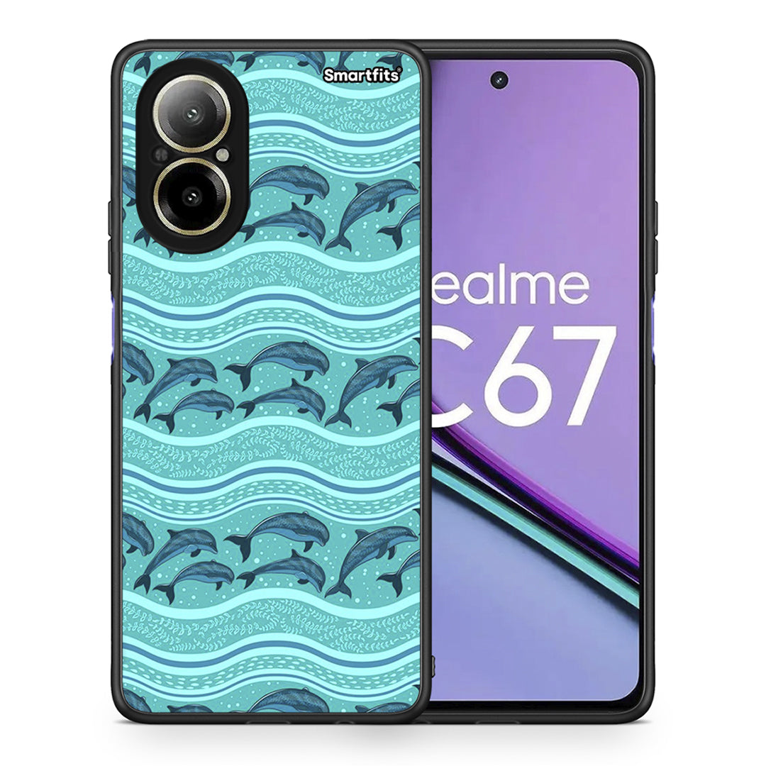 Θήκη Realme C67 4G Swimming Dolphins από τη Smartfits με σχέδιο στο πίσω μέρος και μαύρο περίβλημα | Realme C67 4G Swimming Dolphins case with colorful back and black bezels