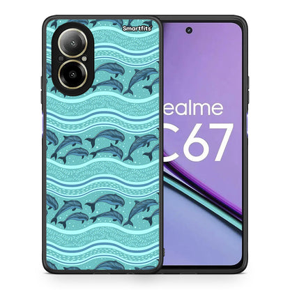 Θήκη Realme C67 4G Swimming Dolphins από τη Smartfits με σχέδιο στο πίσω μέρος και μαύρο περίβλημα | Realme C67 4G Swimming Dolphins case with colorful back and black bezels