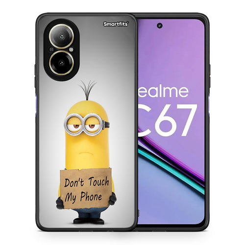 Θήκη Realme C67 4G Minion Text από τη Smartfits με σχέδιο στο πίσω μέρος και μαύρο περίβλημα | Realme C67 4G Minion Text case with colorful back and black bezels