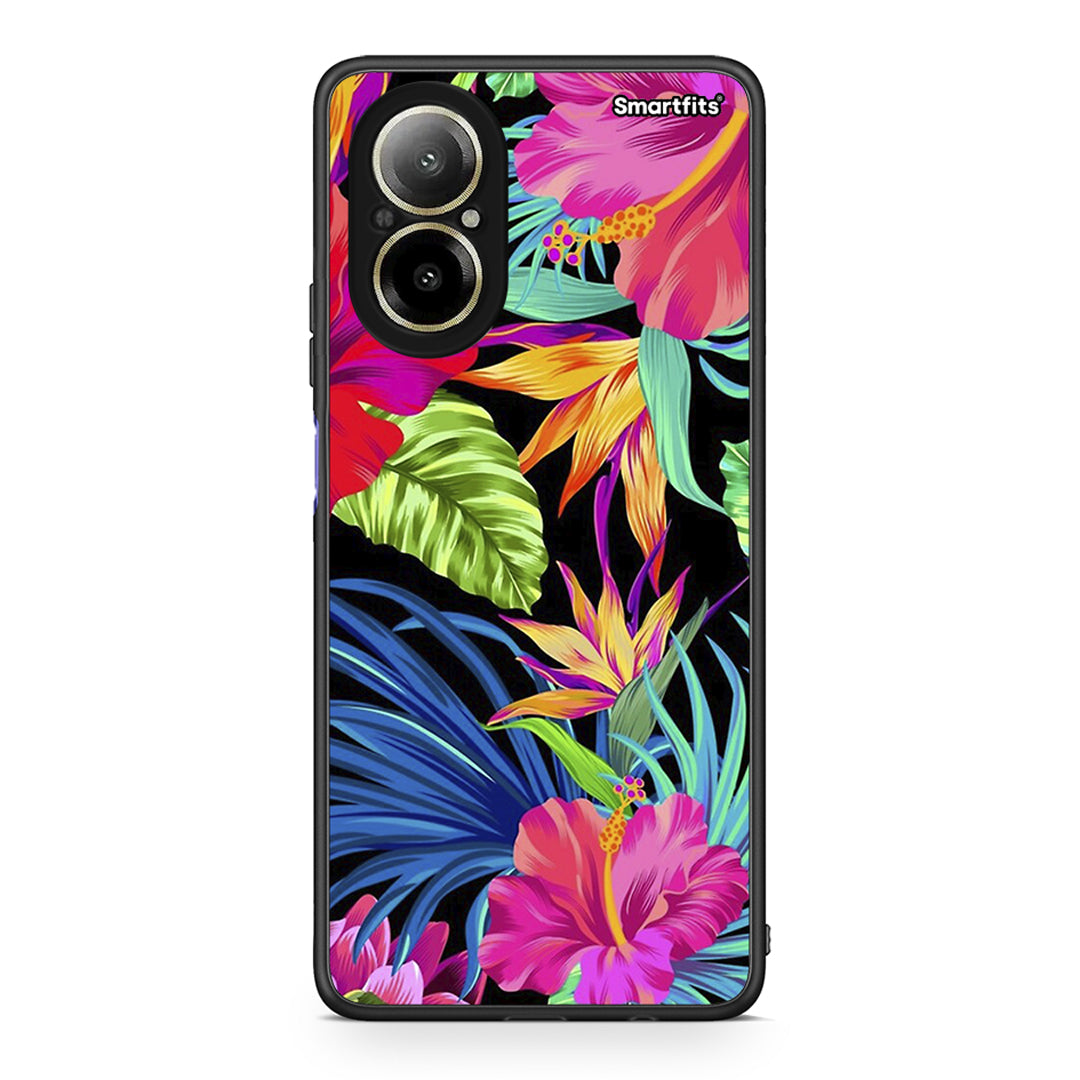 Realme C67 4G Tropical Flowers θήκη από τη Smartfits με σχέδιο στο πίσω μέρος και μαύρο περίβλημα | Smartphone case with colorful back and black bezels by Smartfits