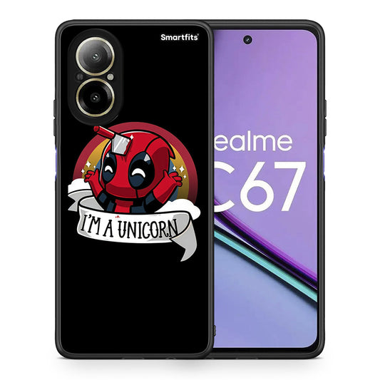 Θήκη Realme C67 4G Unicorn Deadpool από τη Smartfits με σχέδιο στο πίσω μέρος και μαύρο περίβλημα | Realme C67 4G Unicorn Deadpool case with colorful back and black bezels