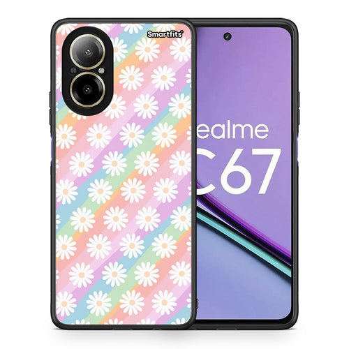 Θήκη Realme C67 4G White Daisies από τη Smartfits με σχέδιο στο πίσω μέρος και μαύρο περίβλημα | Realme C67 4G White Daisies case with colorful back and black bezels