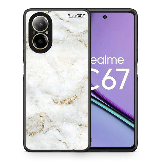 Θήκη Realme C67 4G White Gold Marble από τη Smartfits με σχέδιο στο πίσω μέρος και μαύρο περίβλημα | Realme C67 4G White Gold Marble case with colorful back and black bezels