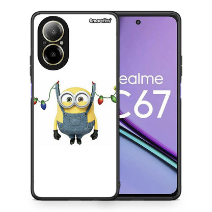 Θήκη Realme C67 4G Xmas Minion Lights από τη Smartfits με σχέδιο στο πίσω μέρος και μαύρο περίβλημα | Realme C67 4G Xmas Minion Lights case with colorful back and black bezels
