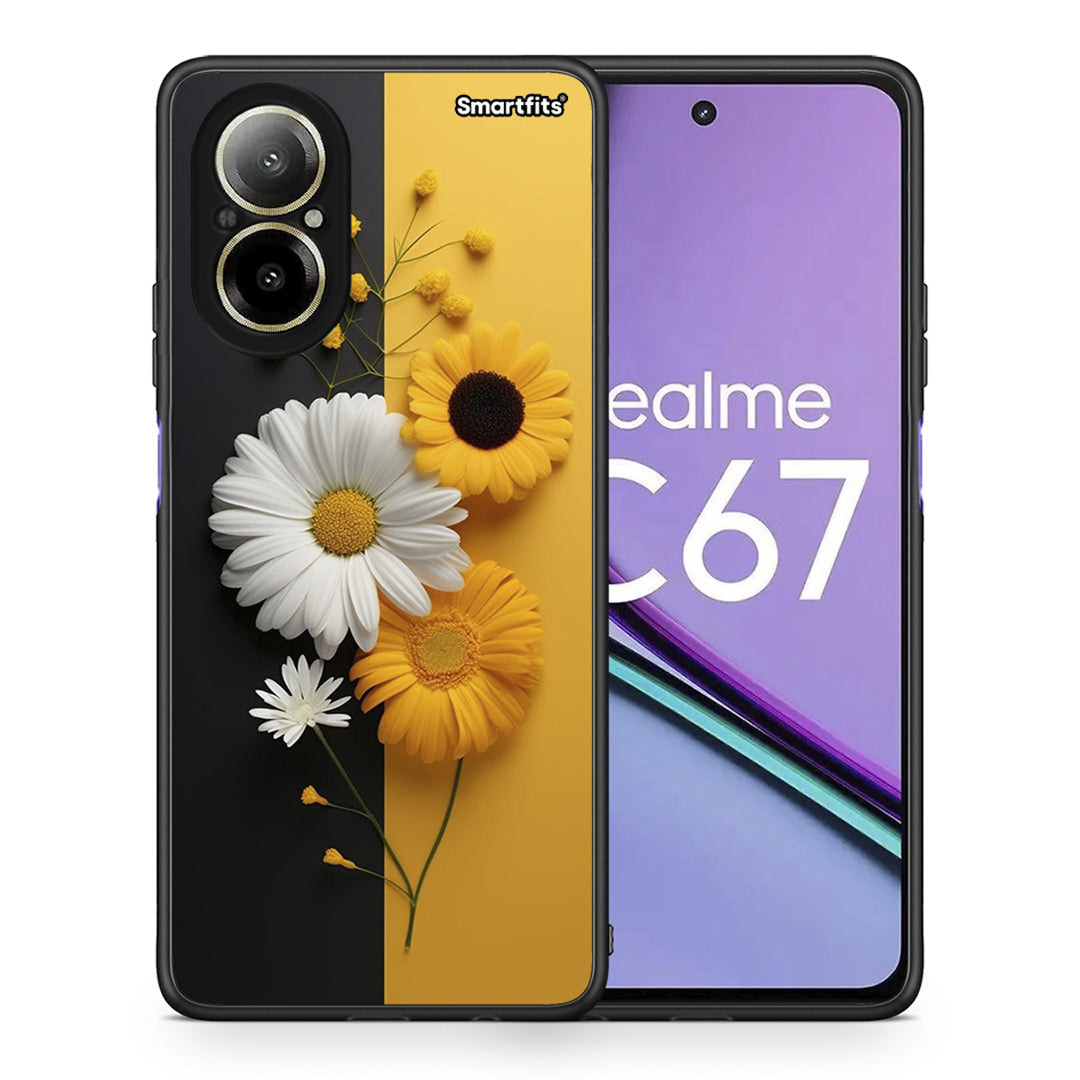 Θήκη Realme C67 4G Yellow Daisies από τη Smartfits με σχέδιο στο πίσω μέρος και μαύρο περίβλημα | Realme C67 4G Yellow Daisies case with colorful back and black bezels