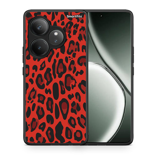 Θήκη Realme GT 6 5G Red Leopard Animal από τη Smartfits με σχέδιο στο πίσω μέρος και μαύρο περίβλημα | Realme GT 6 5G Red Leopard Animal case with colorful back and black bezels