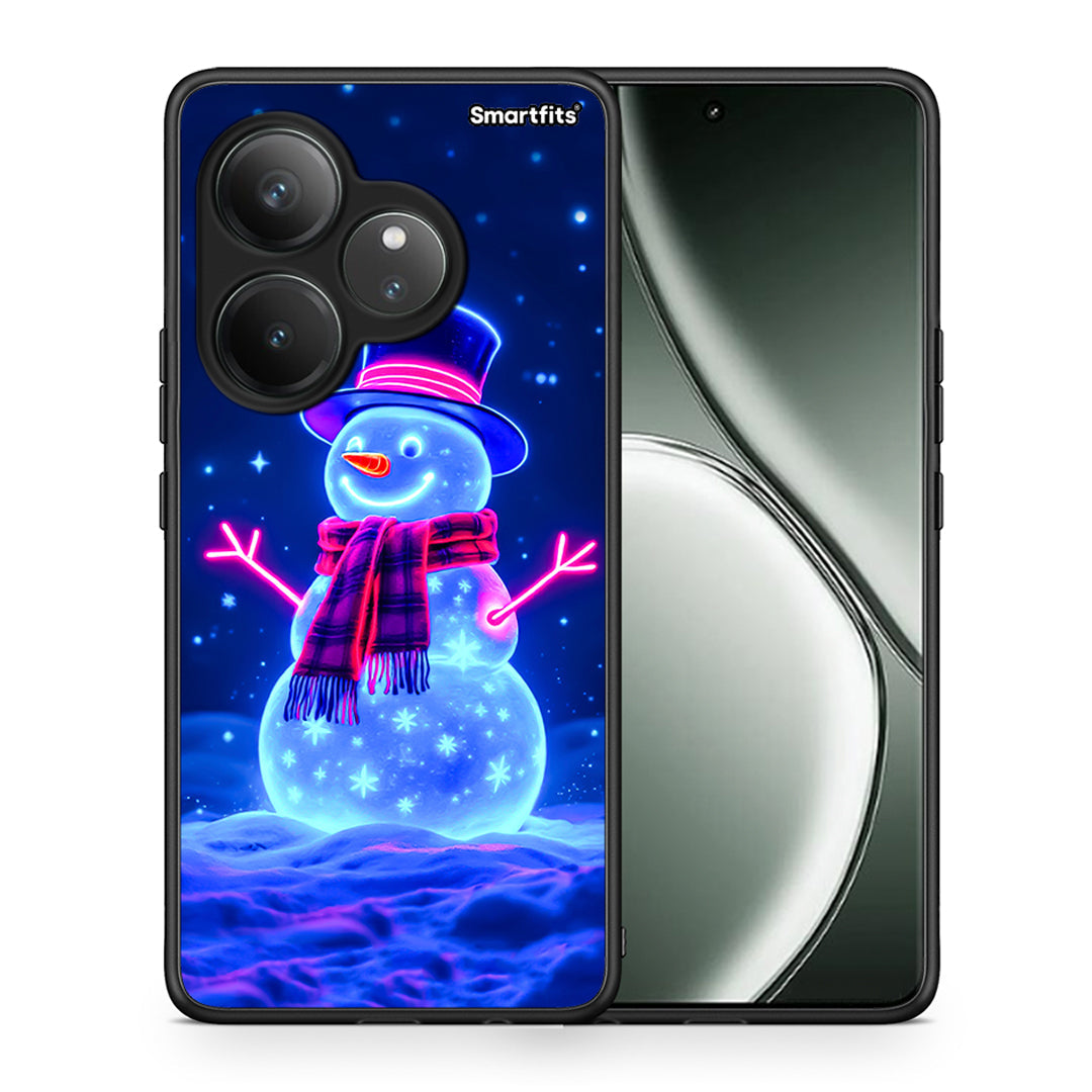 Θήκη Realme GT 6 5G Christmas Neon Snowman από τη Smartfits με σχέδιο στο πίσω μέρος και μαύρο περίβλημα | Realme GT 6 5G Christmas Neon Snowman case with colorful back and black bezels