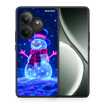 Θήκη Realme GT 6 5G Christmas Neon Snowman από τη Smartfits με σχέδιο στο πίσω μέρος και μαύρο περίβλημα | Realme GT 6 5G Christmas Neon Snowman case with colorful back and black bezels