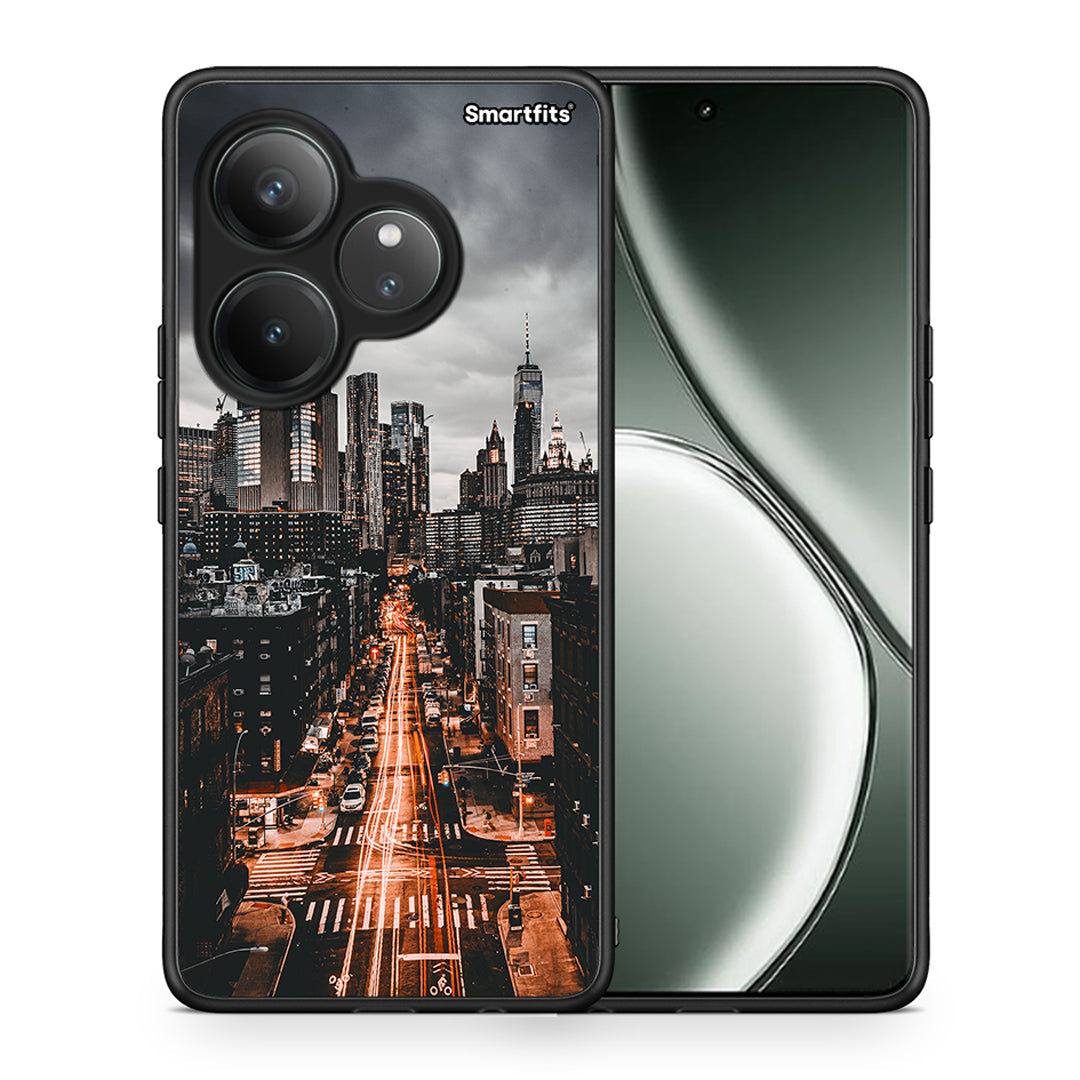 Θήκη Realme GT 6 5G City Lights από τη Smartfits με σχέδιο στο πίσω μέρος και μαύρο περίβλημα | Realme GT 6 5G City Lights case with colorful back and black bezels