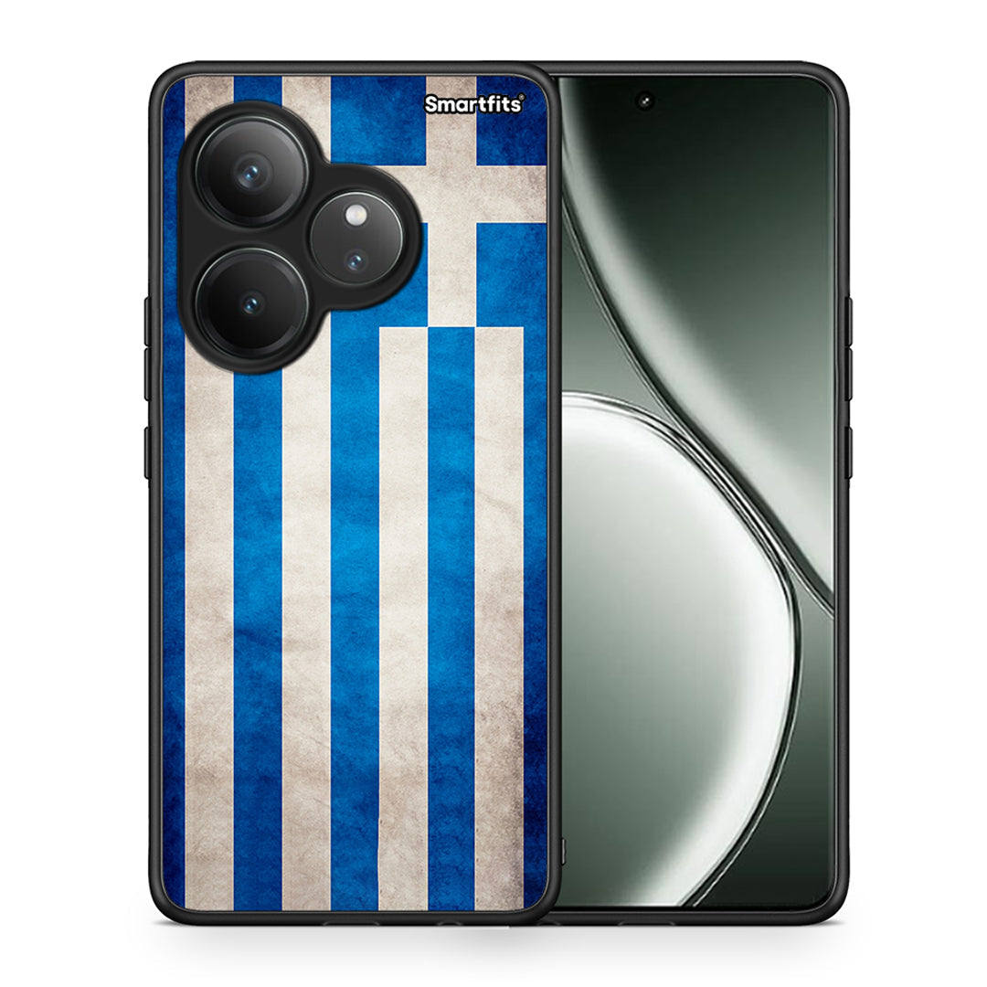 Θήκη Realme GT 6 5G Greek Flag από τη Smartfits με σχέδιο στο πίσω μέρος και μαύρο περίβλημα | Realme GT 6 5G Greek Flag case with colorful back and black bezels