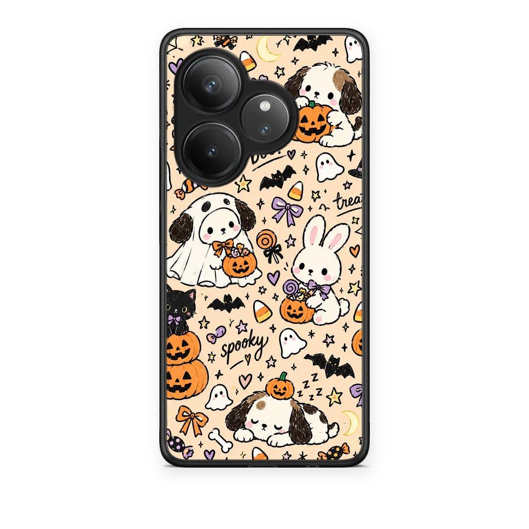Θήκη Realme GT 6 5G Halloween Puppies and Friends on Cream από τη Smartfits με σχέδιο στο πίσω μέρος και μαύρο περίβλημα | Realme GT 6 5G Halloween Puppies and Friends on Cream case with colorful back and black bezels