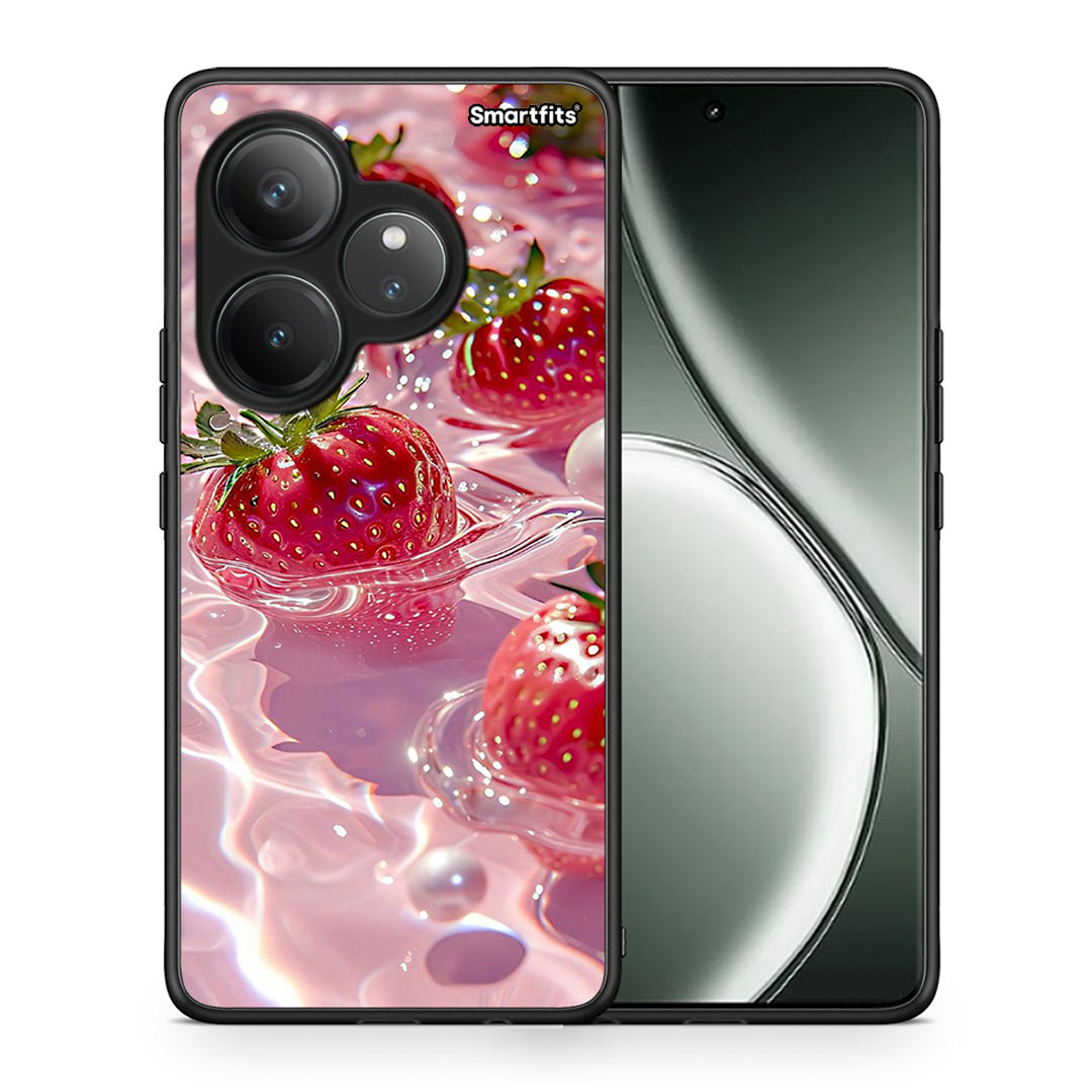 Θήκη Realme GT 6 5G Juicy Strawberries από τη Smartfits με σχέδιο στο πίσω μέρος και μαύρο περίβλημα | Realme GT 6 5G Juicy Strawberries case with colorful back and black bezels