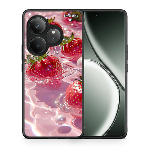Θήκη Realme GT 6 5G Juicy Strawberries από τη Smartfits με σχέδιο στο πίσω μέρος και μαύρο περίβλημα | Realme GT 6 5G Juicy Strawberries case with colorful back and black bezels