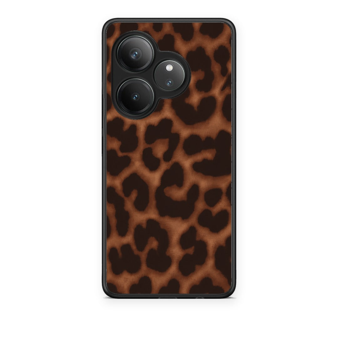 Θήκη Realme GT 6 5G Leopard Print Dark Brown από τη Smartfits με σχέδιο στο πίσω μέρος και μαύρο περίβλημα | Realme GT 6 5G Leopard Print Dark Brown case with colorful back and black bezels