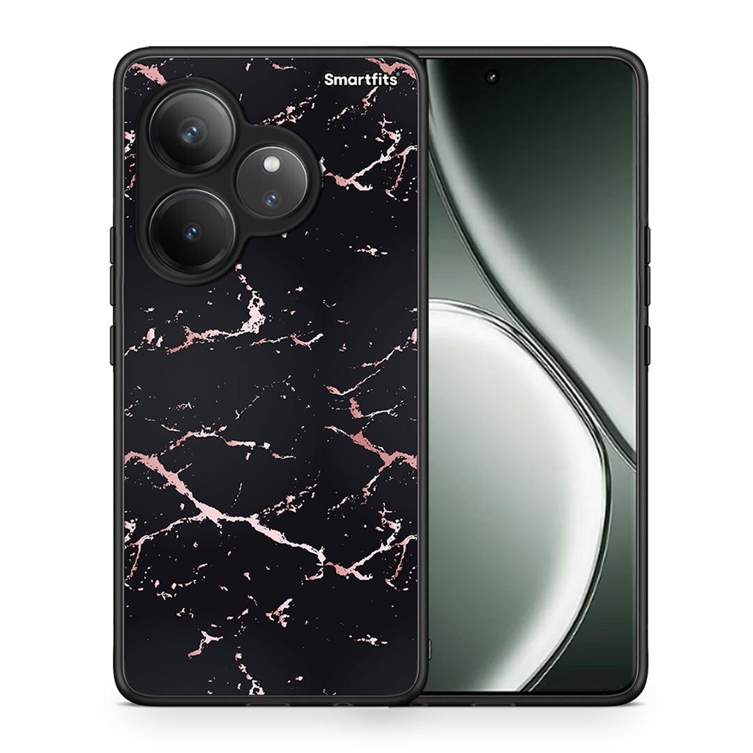Θήκη Realme GT 6 5G Black Rosegold Marble από τη Smartfits με σχέδιο στο πίσω μέρος και μαύρο περίβλημα | Realme GT 6 5G Black Rosegold Marble case with colorful back and black bezels
