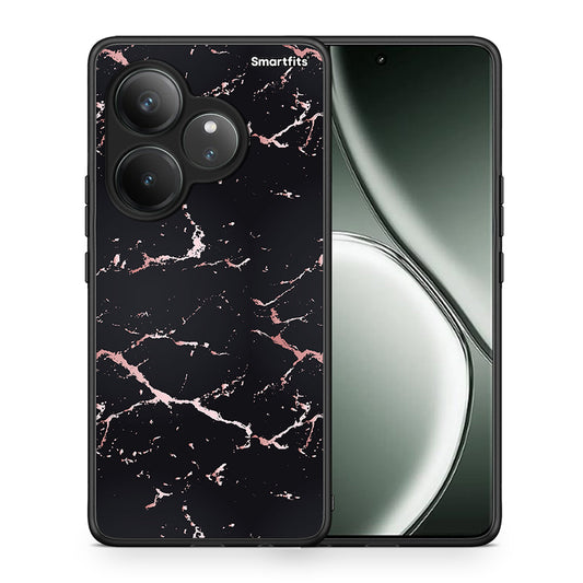 Θήκη Realme GT 6 5G Black Rosegold Marble από τη Smartfits με σχέδιο στο πίσω μέρος και μαύρο περίβλημα | Realme GT 6 5G Black Rosegold Marble case with colorful back and black bezels