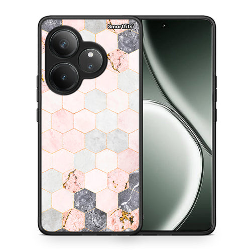 Θήκη Realme GT 6 5G Hexagon Pink Marble από τη Smartfits με σχέδιο στο πίσω μέρος και μαύρο περίβλημα | Realme GT 6 5G Hexagon Pink Marble case with colorful back and black bezels