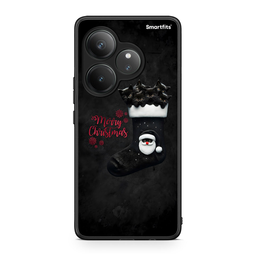 Realme GT 6 5G Merry Cat Christmas θήκη από τη Smartfits με σχέδιο στο πίσω μέρος και μαύρο περίβλημα | Smartphone case with colorful back and black bezels by Smartfits