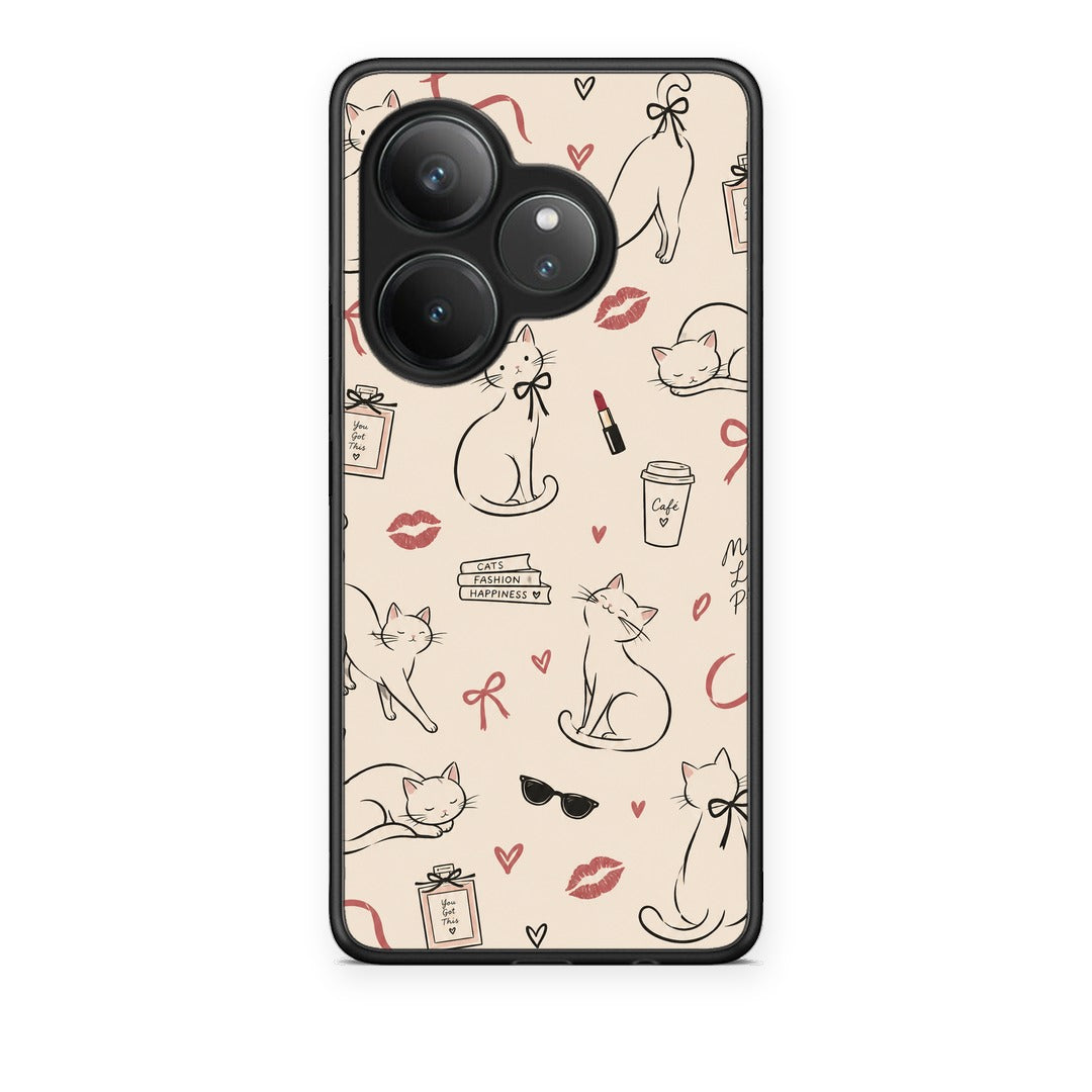 Θήκη Realme GT 6 5G Minimal Cat and Fashion Doodles on Cream από τη Smartfits με σχέδιο στο πίσω μέρος και μαύρο περίβλημα | Realme GT 6 5G Minimal Cat and Fashion Doodles on Cream case with colorful back and black bezels