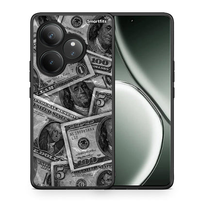 Θήκη Realme GT 6 5G Money Dollars από τη Smartfits με σχέδιο στο πίσω μέρος και μαύρο περίβλημα | Realme GT 6 5G Money Dollars case with colorful back and black bezels