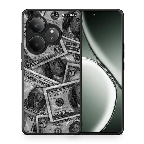 Θήκη Realme GT 6 5G Money Dollars από τη Smartfits με σχέδιο στο πίσω μέρος και μαύρο περίβλημα | Realme GT 6 5G Money Dollars case with colorful back and black bezels