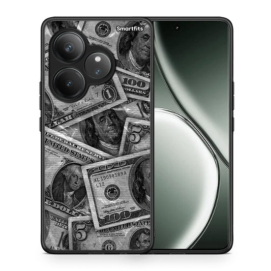 Θήκη Realme GT 6 5G Money Dollars από τη Smartfits με σχέδιο στο πίσω μέρος και μαύρο περίβλημα | Realme GT 6 5G Money Dollars case with colorful back and black bezels